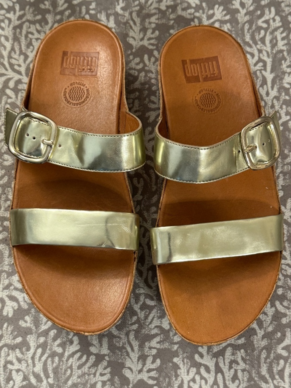 FitFlop Sandals - Metallic Gold Slides.  Size 9